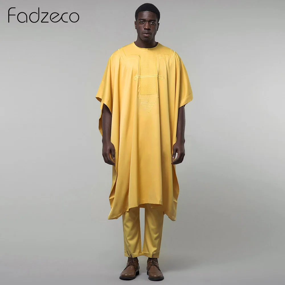 Fadzeco Agbada африканские костюмы для мужчин Дашики Этническая официальная одежда Топы рубашка брюки Бизнес 3 шт. набор африканская одежда Базен