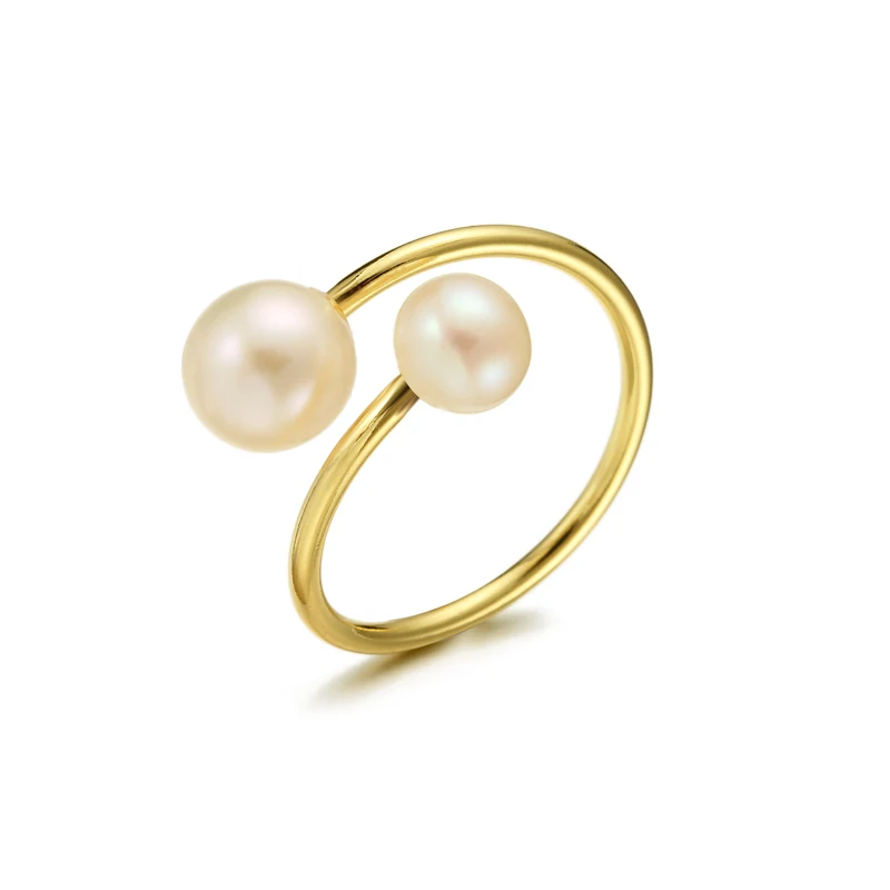 Double Interlaced Pearls Ring Golden Simple Real Freshwater Pearl Wedding For Women Jewelry Gift | Украшения и аксессуары