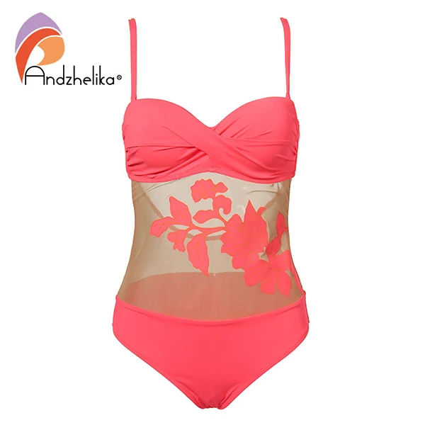 Orange Andzelika bikini женский купальник монокини с сеткой и рисунком на передней части изделия. Эффект пуш апп - Цвет: Orange