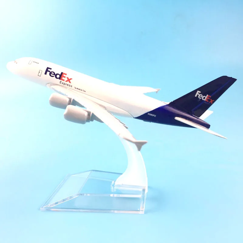 Modelo de avión A380 FEDEX EXPRESS para niños, Avión de aleación de Metal de 16CM, con soporte, regalo de cumpleaños