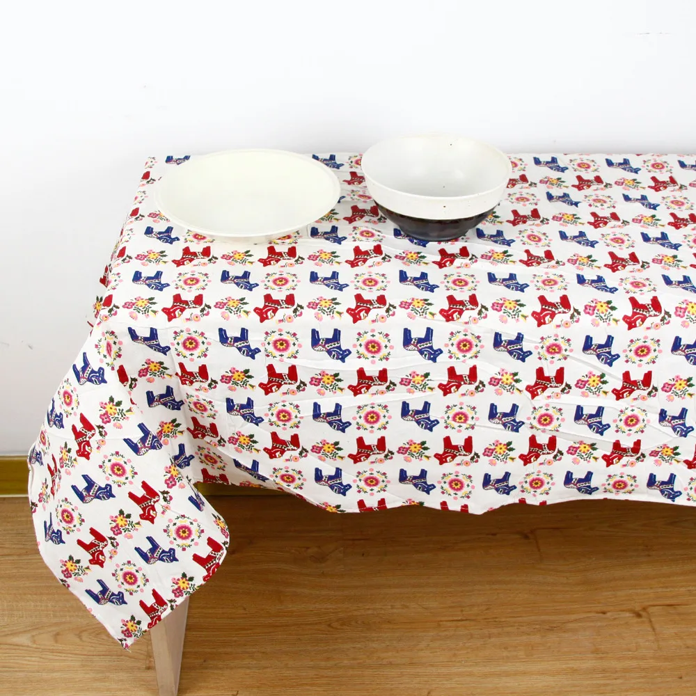 Скатерть из хлопка и льна с принтом лошадей|linen table cloth|table clothlinen |