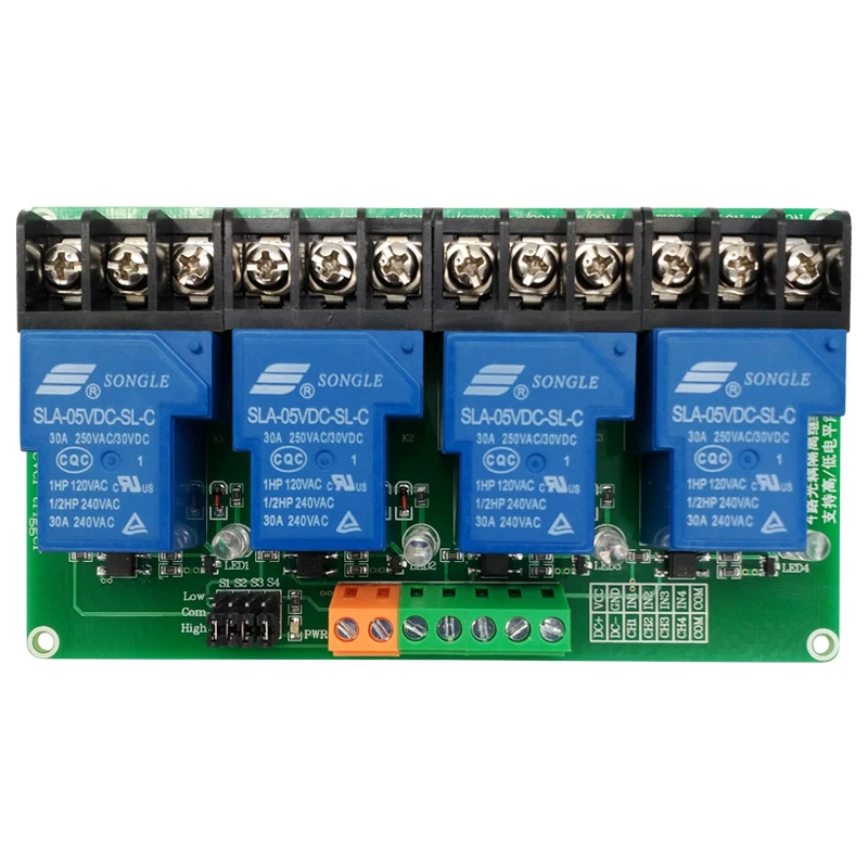 10pcs/LOT 4 way 5V 12V 24V 30A relay module high and low level trigger smart home PLC automatic control | Обустройство дома