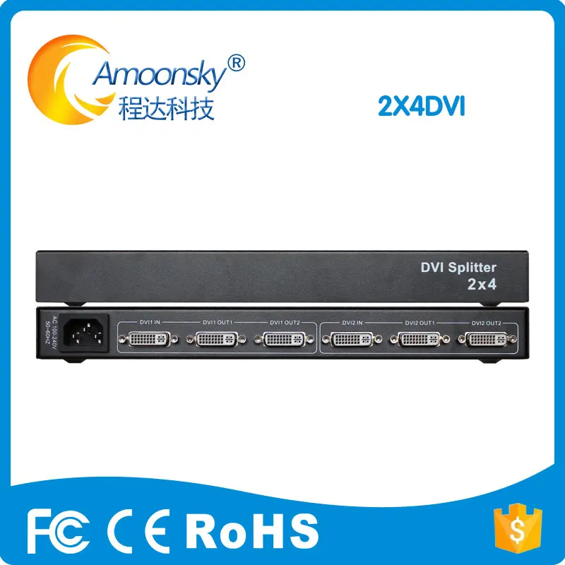 

6 портов HD DVI Splitter 2x4 AMS-D2S4 имеет 1080p качество изображения Высокое разрешение выход сигнала для прозрачного светодиодного экрана