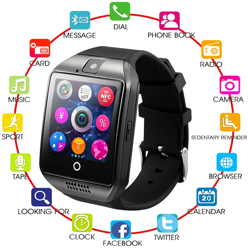 Q18 Шагомер Смарт часы с сенсорным экраном камера Поддержка TF карта Bluetooth smartwatch для