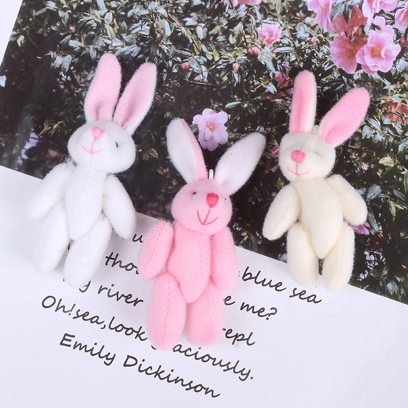 

1PCS Mini Joint Rabbit Pendant Plush Bunny For Key Chain Bouquet Toy Doll 3colors DIY Ornaments Gifts Soft