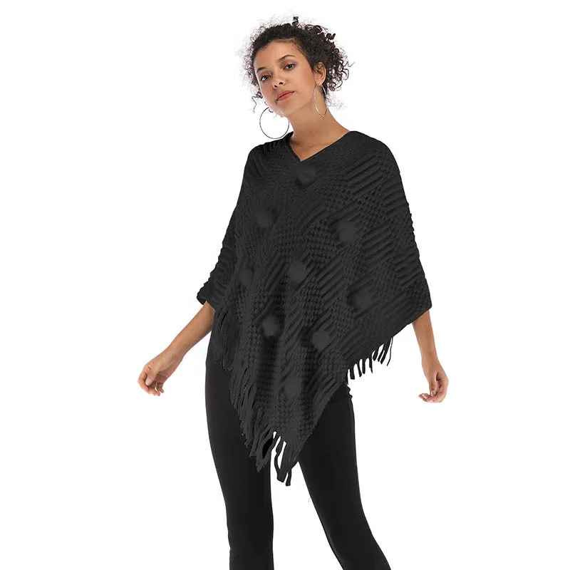 Autumn V-Neck Pullovers Casaco Feminino Loose White Spring Black Patchwork Tassel Sweater Women Red Casual Basic Cloak Jumper | Женская