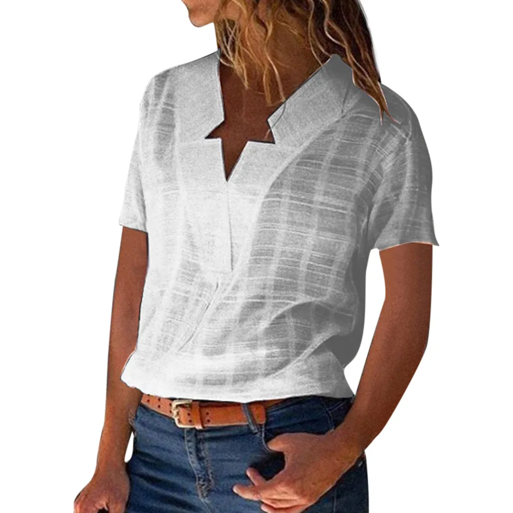 Блузки женские с v образным вырезом однотонное хлопковое белье повседневные