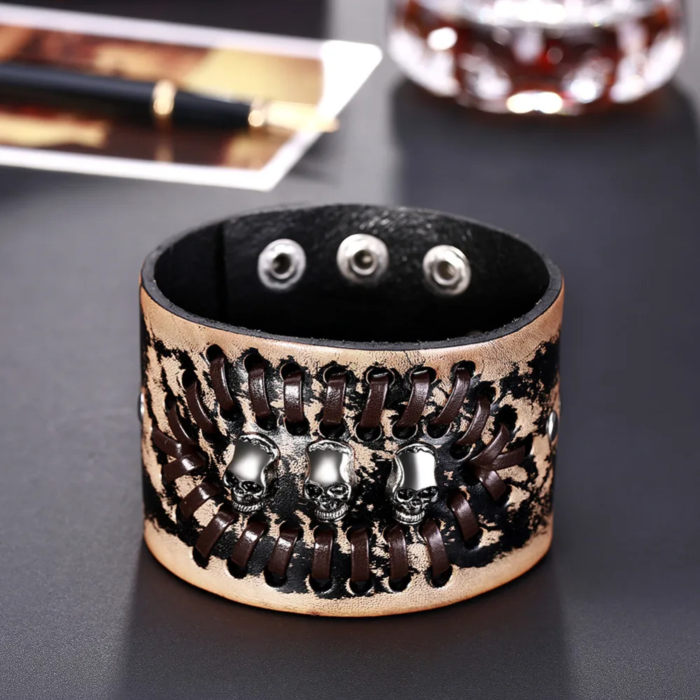 Tiger Totem Free Shipping Men bracelet Genuine leather bangles Skull fashion men jewelry pulseira masculina mujer feminina | Украшения и