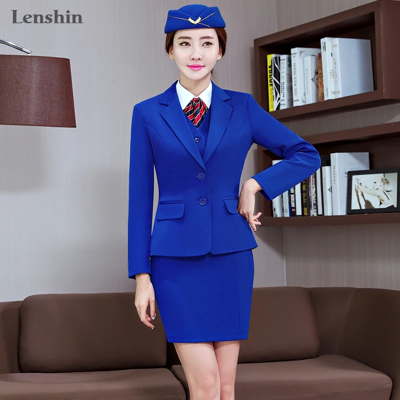 Женский офисный костюм Lenshin серый с юбкой деловые костюмы для работы и
