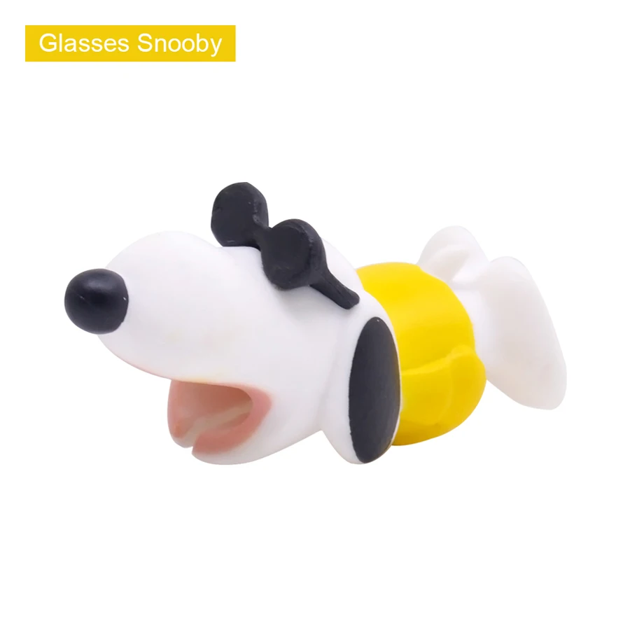 Glasses Snooby CHIPAL Cute Animal Anti-Break Bite Cable Protector Winder for iPhone USB Data Cable Organizer Sesame Stitch Cartoon Bites Holder - Цвет: Glasses Snooby