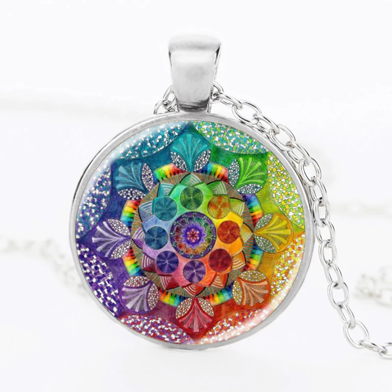 SUTEYI Fashion Handmade Henna Yoga Necklace Om Symbol Buddhism Mandala Pendant Art Pattern Glass Necklaces Jewelry For Women | Украшения и - Фото №1