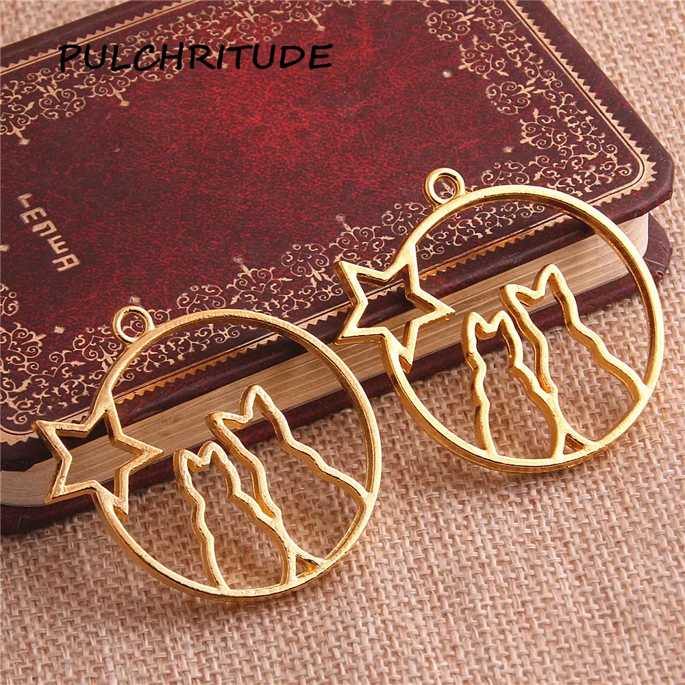PULCHRITUDE 6 шт./лот металла и цинка, три Цвета с милым котом очаровательное звезды кулон заготовка с плоской гранью "сделай сам" для изготовления ювелирных изделий, c2111