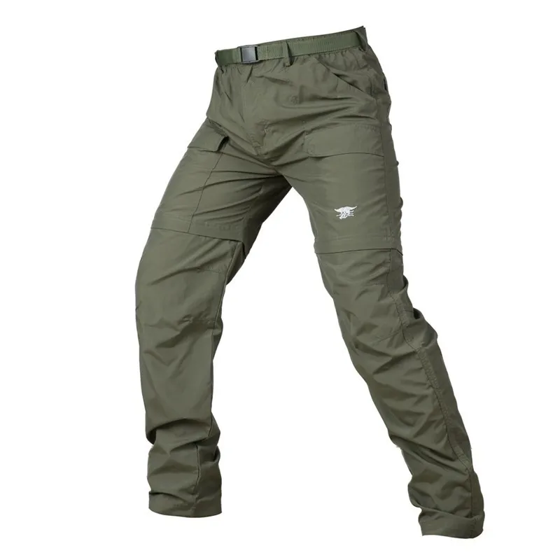 Army Green Мужские Съемные рабочие брюки карго Тактические армейские быстросохнущие брюки съемные ножные два части повседневные штаны камуфляжные тренировочные штаны - Цвет: Army Green
