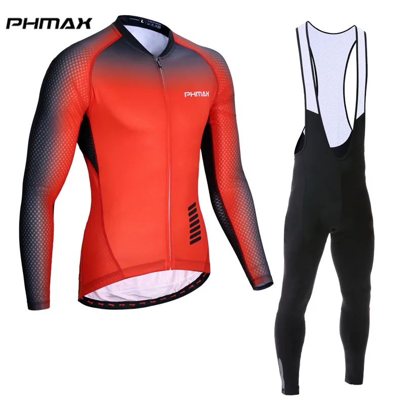 Bib Cycling Set PHMAX Pro Анти-УФ Велоспорт Джерси Набор дышащая гоночная велосипедная одежда с длинным рукавом MTB Одежда для езды на велосипеде для мужчин - Цвет: Bib Cycling Set