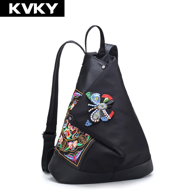 KVKY брендовый Национальный женский рюкзак нейлоновая школьная сумка для