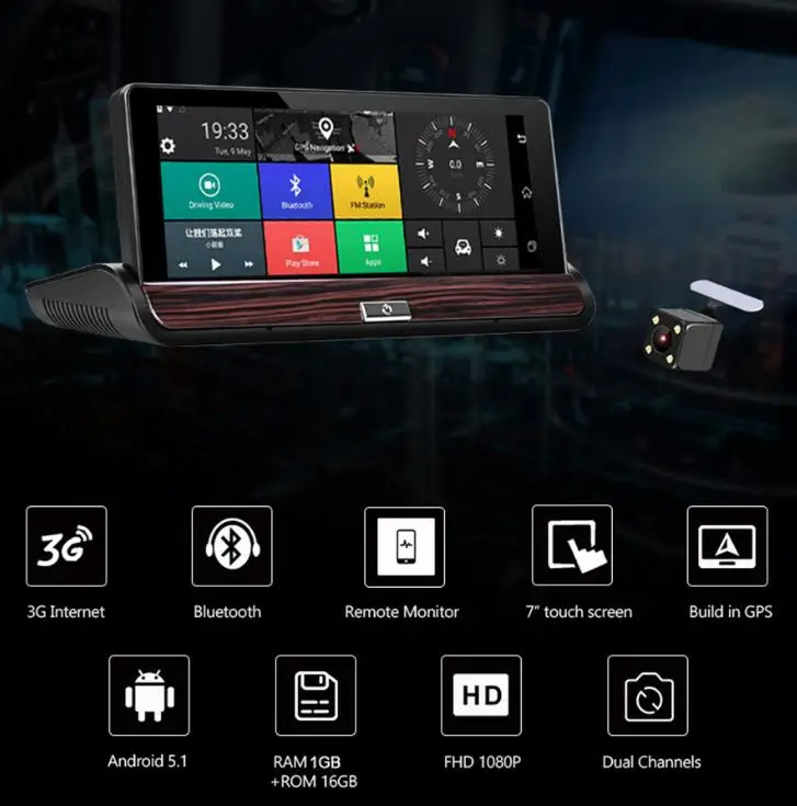 Зеркало видеорегистратор JanDeNing с сенсорным экраном 7 0 дюйма 3G Wi Fi bluetooth HD 1080P|dual