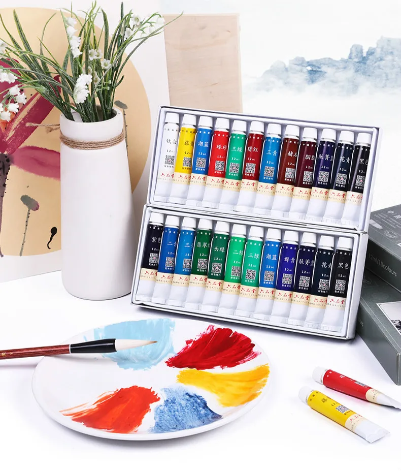 Calligraphy ink Paint Set 12/18/24 Colors Pigment Chinese Landscape Painting Paint 5/12ml Chinese Painting pigment Art Supplies