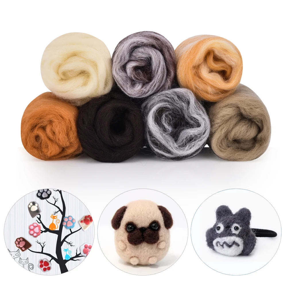 

7 Color Needle Felting Set Wool Felt Craft Kit Starter Fabric Yarn Roving DIY Animal Doll Sewing Mold Needlework Accessories