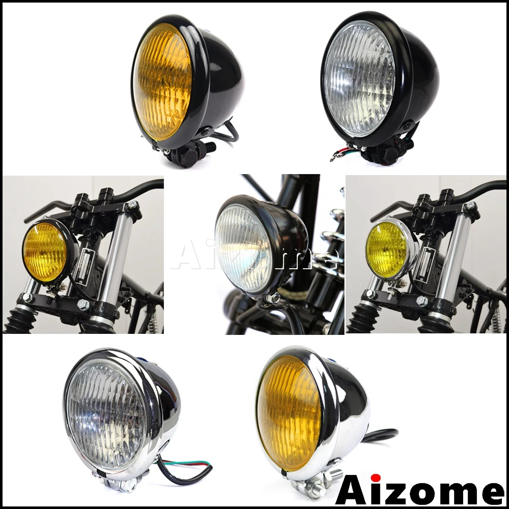 

Motorcycle 4.5" Vintage Headlight For Harley Honda Yamaha BMW Cafe Racer Custom Bobber Chopper H4 Headlight Homologated Headlamp