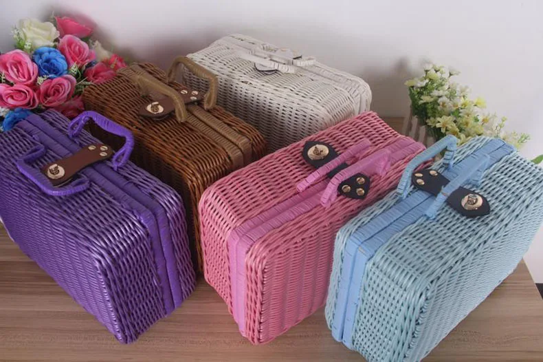 Винтажная переносная коробка для хранения ручной работы из ротанга чайный набор