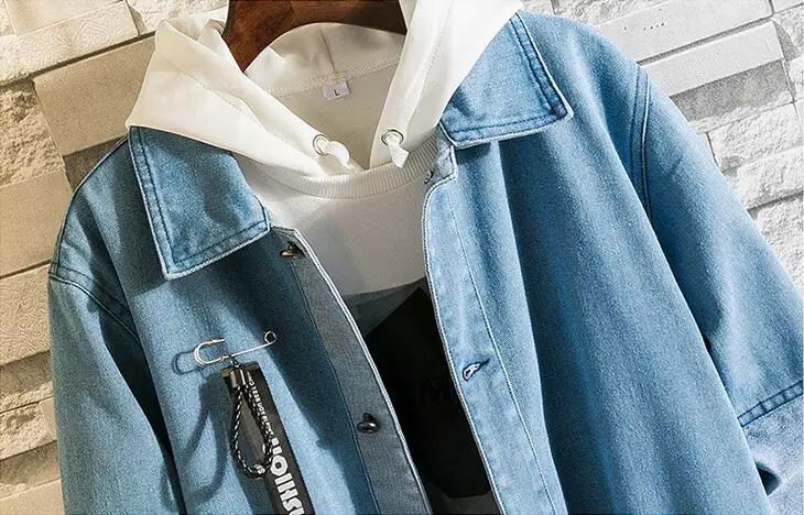 

Rlyaeiz 2019 Spring Casual Denim Jacket Men Vintage Wash Water Denim Clothing Autumn Male Patchwork Sleeve Jeans Jackets Coats