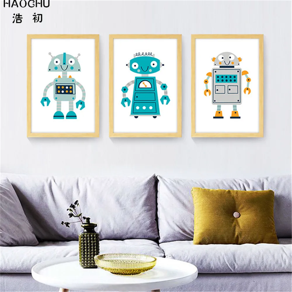 Современная мультяшная Настенная картина HAOCHU с роботом Картина на холсте плакат