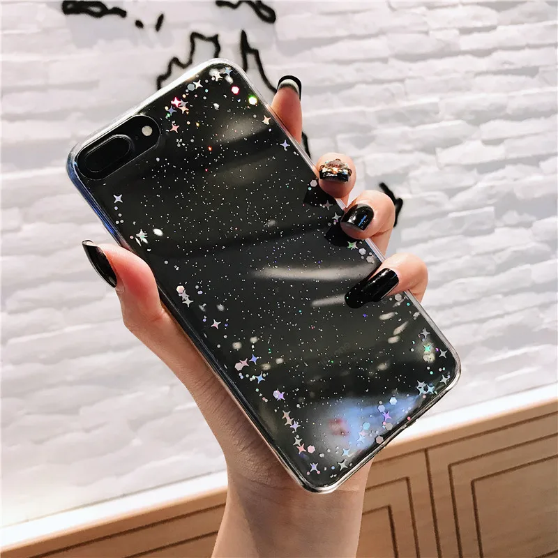 Fashion Transparent Bling Glitter Stars Cover Phone Case For iPhone 8 7 Plus X Solf TPU Silicone Back Cases 6 6S |