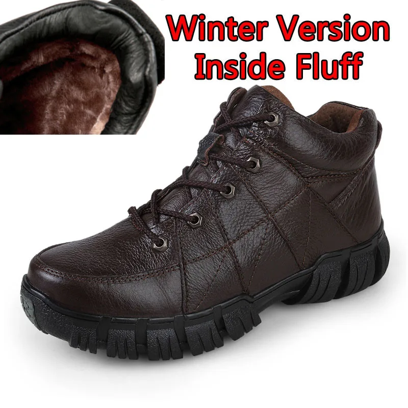 Winter Dark Brown SURGUT/Брендовые мужские ботинки; большие размеры 38-47; мужские ботинки; сезон осень-зима; повседневные зимние ботинки на шнуровке; Мужская модная кожаная обувь для работы - Цвет: Winter Dark Brown