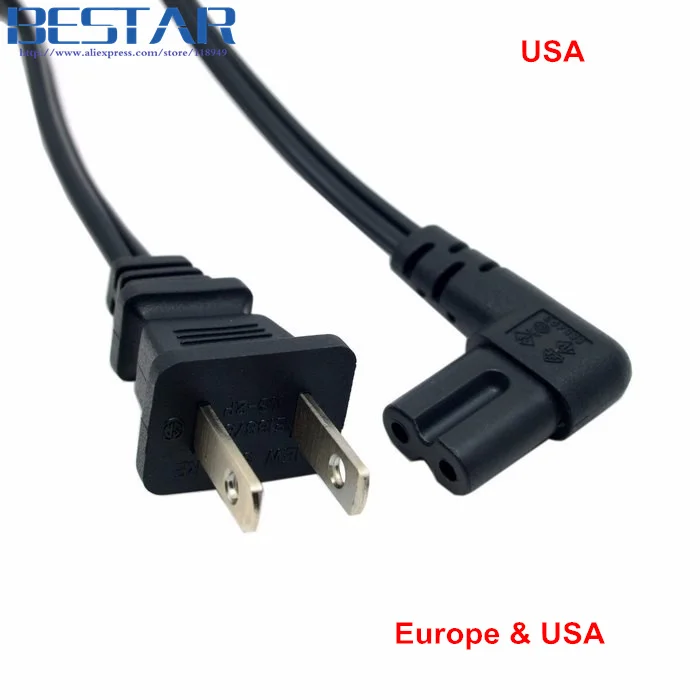 Европа и США 2pin папа до 90 градусов прямоугольный IEC 320 IEC320 C7 кабель питания 1 м 100 см