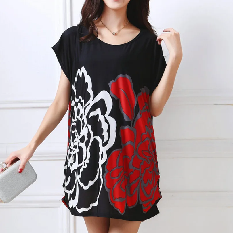 New summer spring 2018 Fashion Women short sleeve Dresses Plus Size Dress Loose Print tunic casual tops L-5XL tiger leopar | Женская