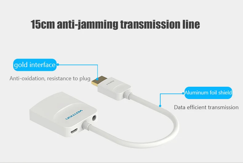 Адаптер Vention HDMI в VGA кабель преобразователь цифрового аналоговый видео аудио 1080p