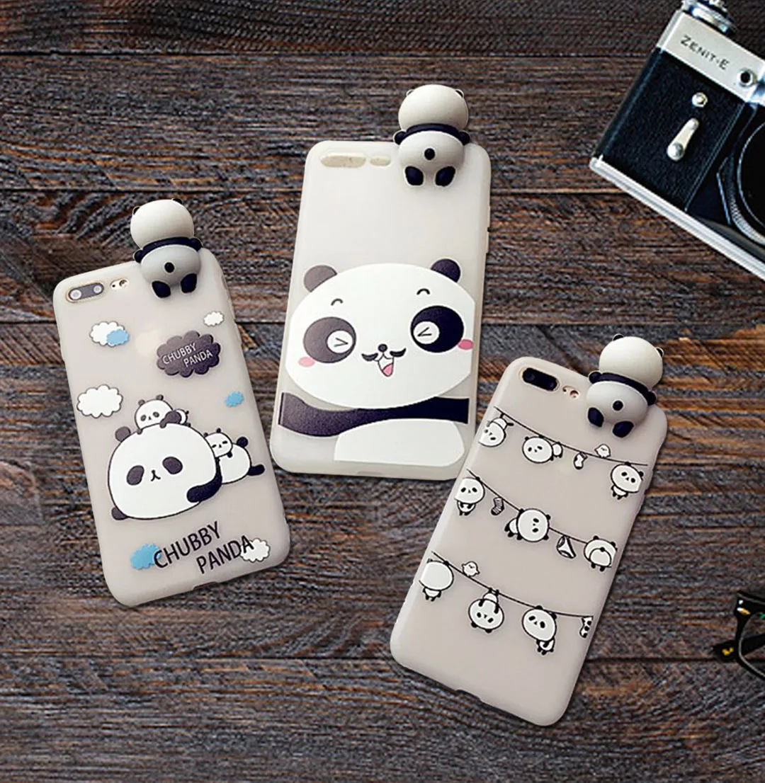For iPhone 6 6S 7 8 plus Kawaii 3D Cartoon Panda tranparent soft tpu phone Case new hot Rubber case |