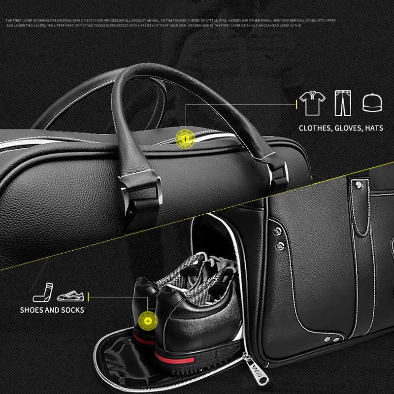 

Pgm Golf Clothing Bag Genuine Leather Double Layer Shoes Bag Waterproof High Capacity Double Layer Golf Bag Outdoor Bag D0075