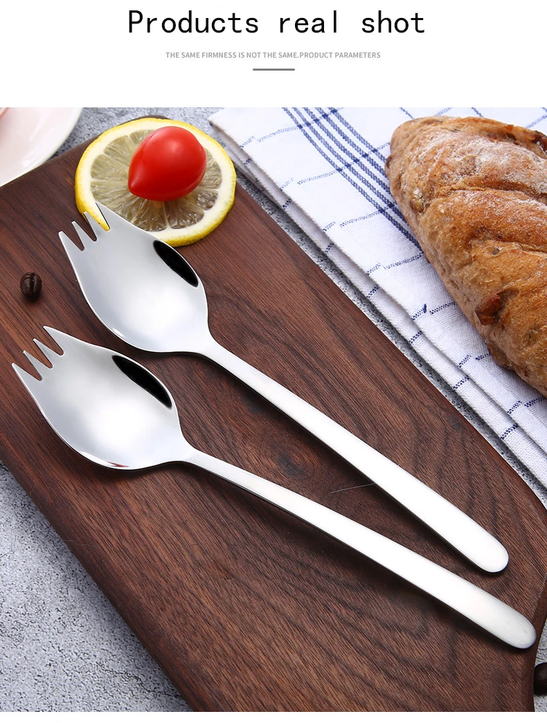 1 шт. многофункциональная ложка для салата Spork из нержавеющей стали 304, вилка с длинной ручкой для пикника, вилки для фруктов, используемая для лапши, столовая посуда