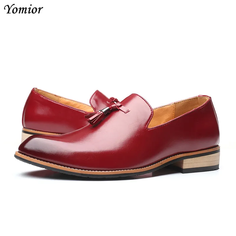 Red Yomior/Роскошные брендовые кожаные туфли с острым носком; деловые мужские модельные туфли; Повседневная Мягкая официальная обувь; дышащие Свадебные лоферы; большие размеры - Color: Red
