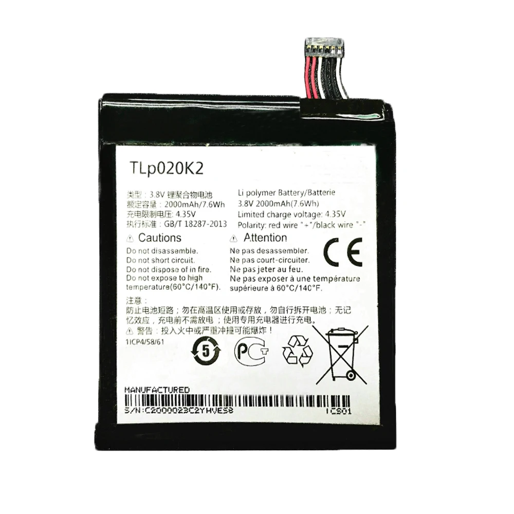 10pcs/lot Replacement Battery TLp020K2 2000mAh Rechargeable battery For ALCATEL onetouch TLp020K2 Batteries