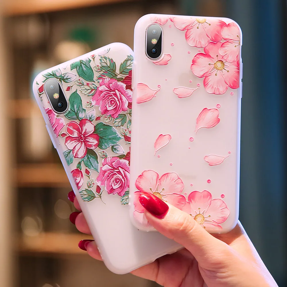 KISSCASE 3D Рельефный цветок чехол для iPhone 5 5S SE 7 8 6s 6 Plus Цветочный Мягкий силиконовый