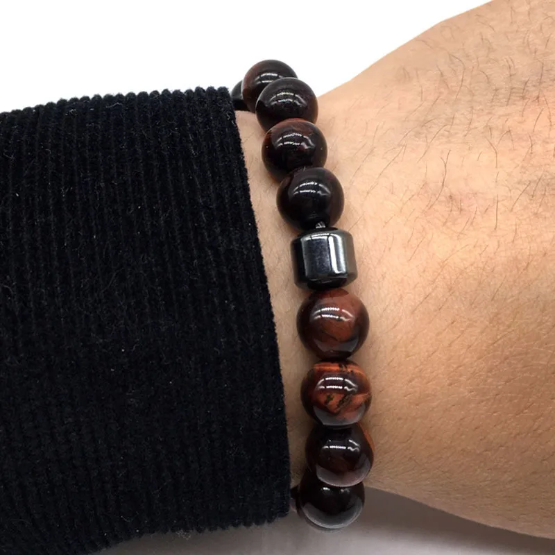 Stone Beads Gray Domineering Men's Bracelet Natural Beaded Classic Fashion Jewelry | Украшения и аксессуары