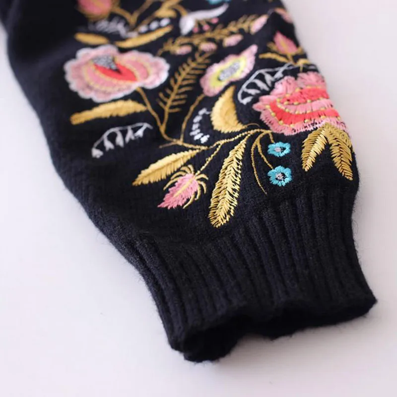 Новый 2017 Женщины Винтаж Вышивка Цветочные Мода Пуловер Свитер Свободные
