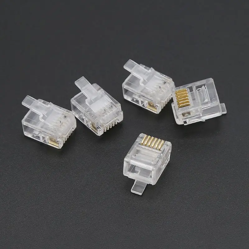 

100pcs RJ12 6P6C Modular Cable Head Telephone Connectors Crystal Plugs