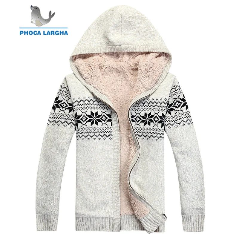 Новый мужской вязаный свитер с капюшоном зимний шерстяной кардиган узором