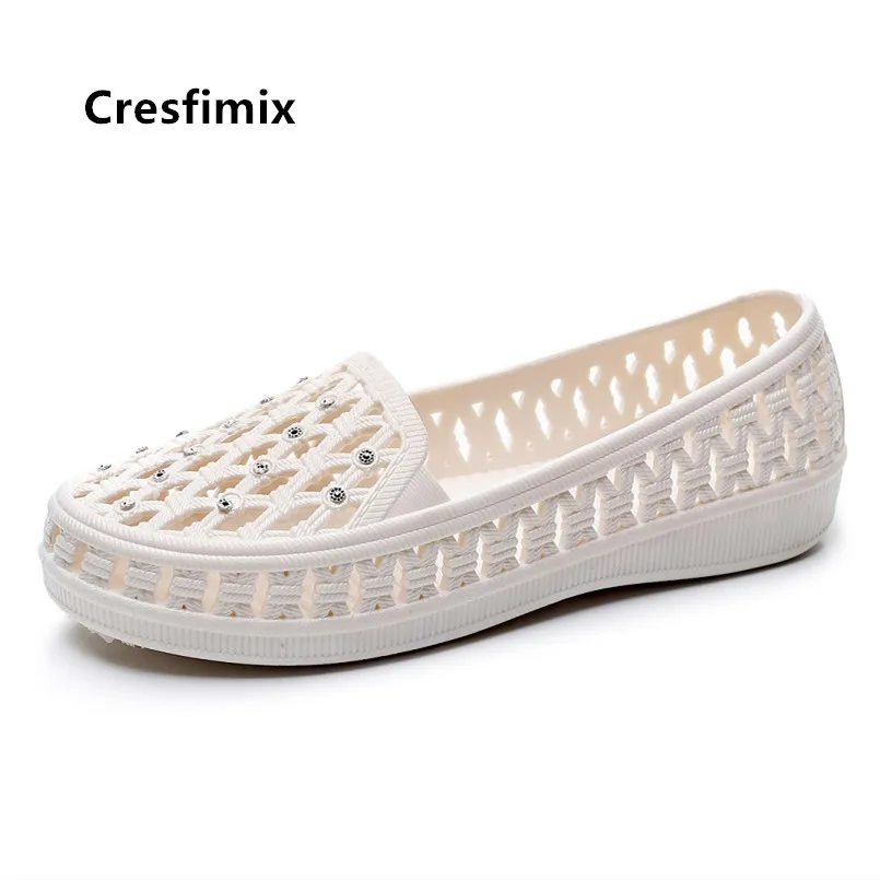 

Cresfimix Women Cute Round Toe Breathable Slip on Flat Shoes Lady Casual Jelly Shoes Rubber Shoes Chaussures Pour Femmes B5292