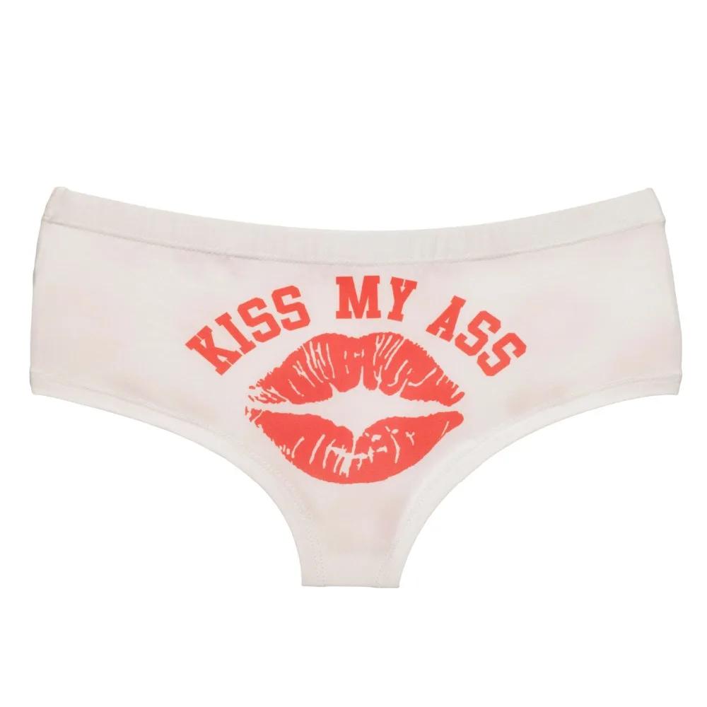 Женские трусики с забавным принтом LEIMOLIS kiss me белые пуш ап красных губ