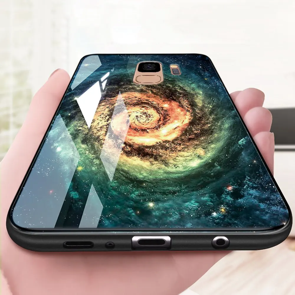 Чехол TOMKAS из закаленного стекла для Samsung Galaxy S9 Plus силиконовый чехол с узором чехлы