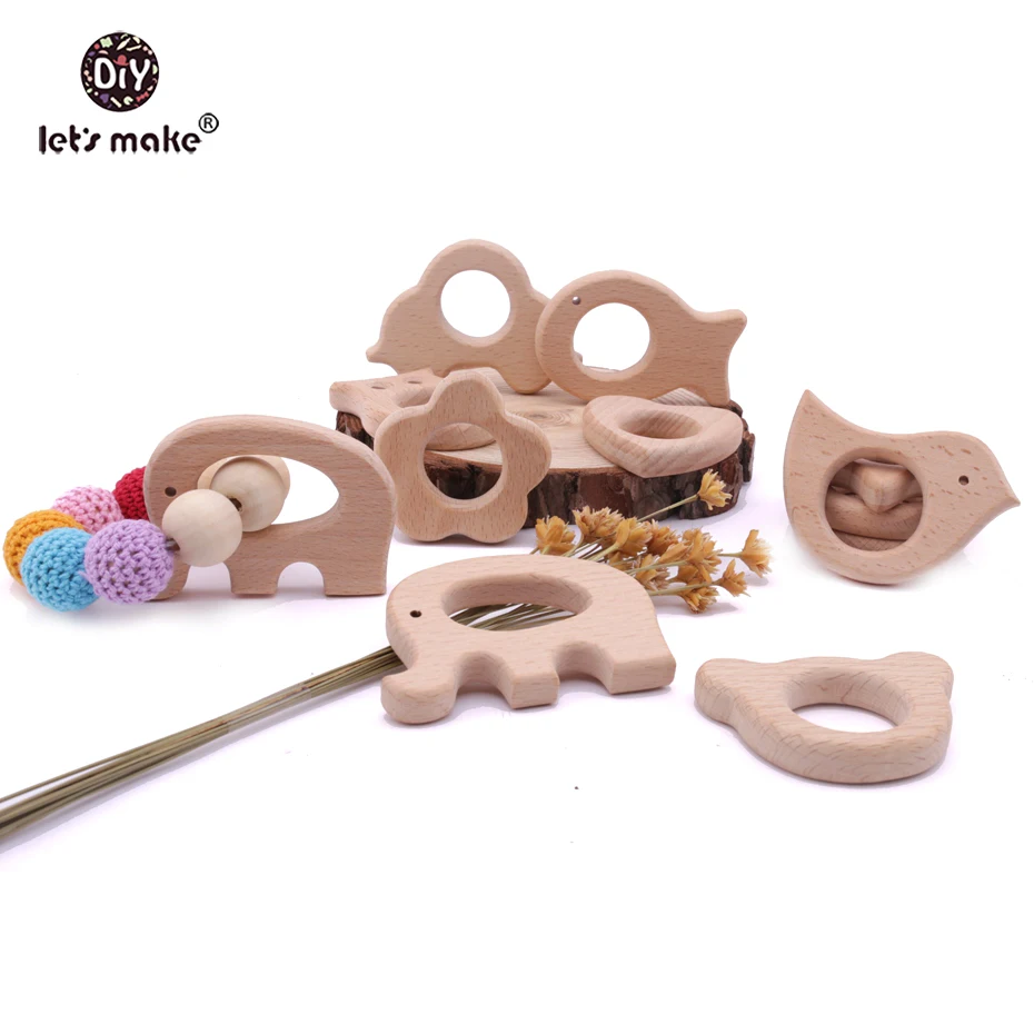 

Let'S Make 5Pc Baby Wooden Teether For Newborn Gift Beach Wood Teething Toys Pendant Crib Mobile Rattle Wooden Baby Teether