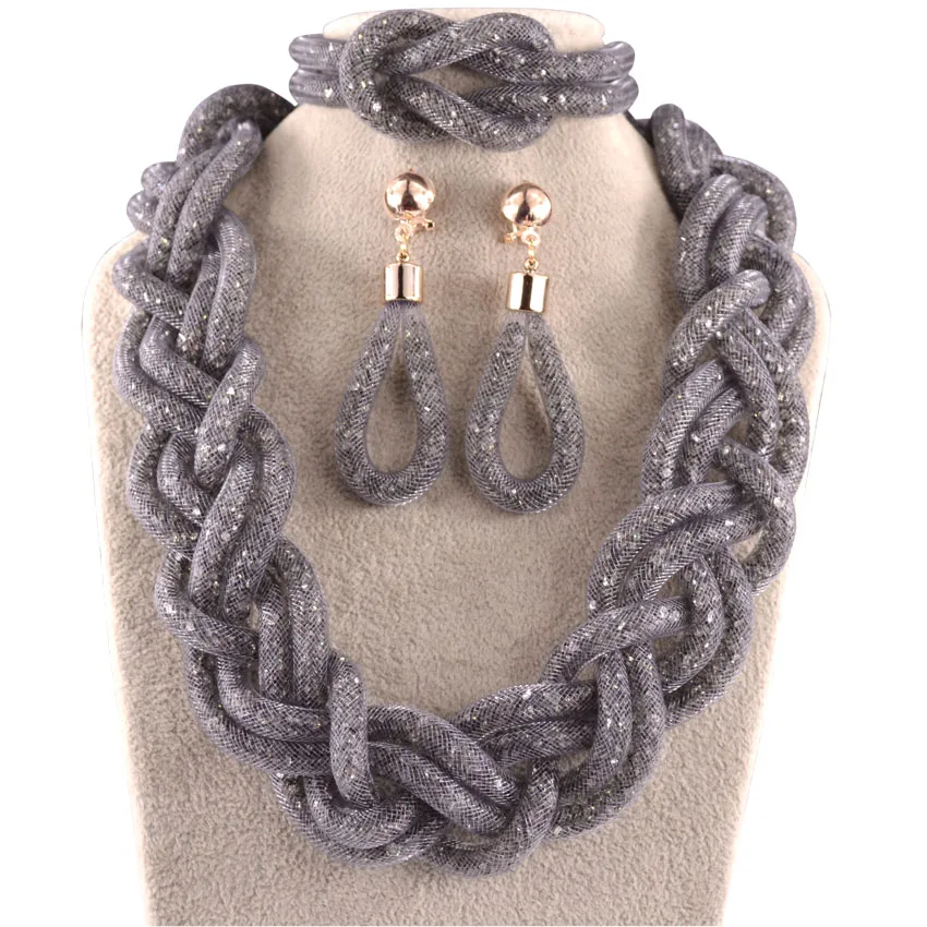 African beads jewelry sets for women black white gray party crystal necklace earrings bracelet set | Украшения и аксессуары