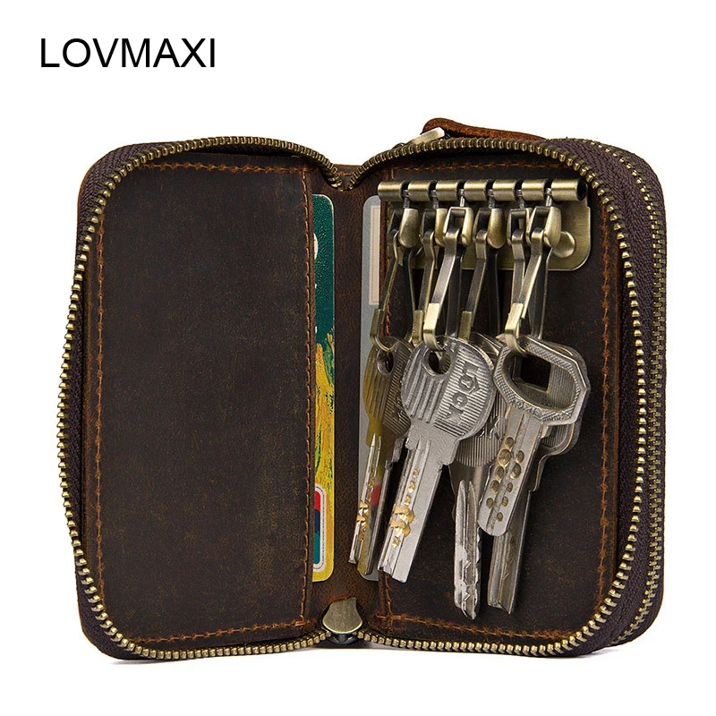 LOVMAXI crazy horse кожаные мужские кошельки для ключей кофе Автомобильный держатель