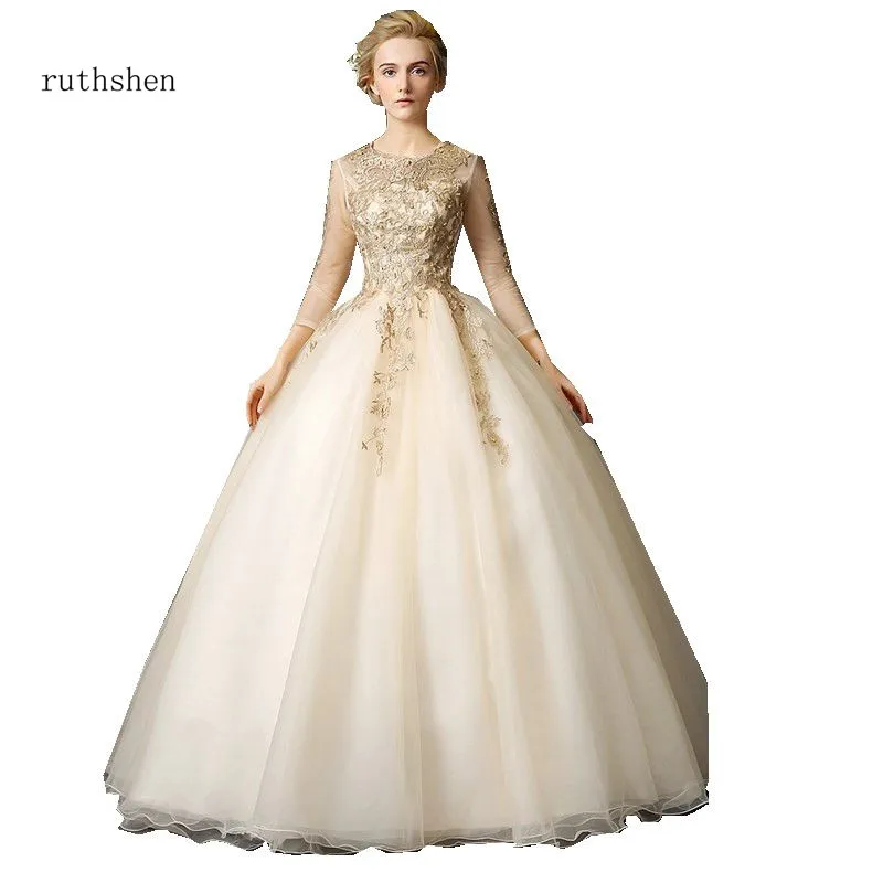 Ruthshen/Винтажные Платья De Debutantes 15 Anos светильник Champagne Puffy бальное платье с рукавами