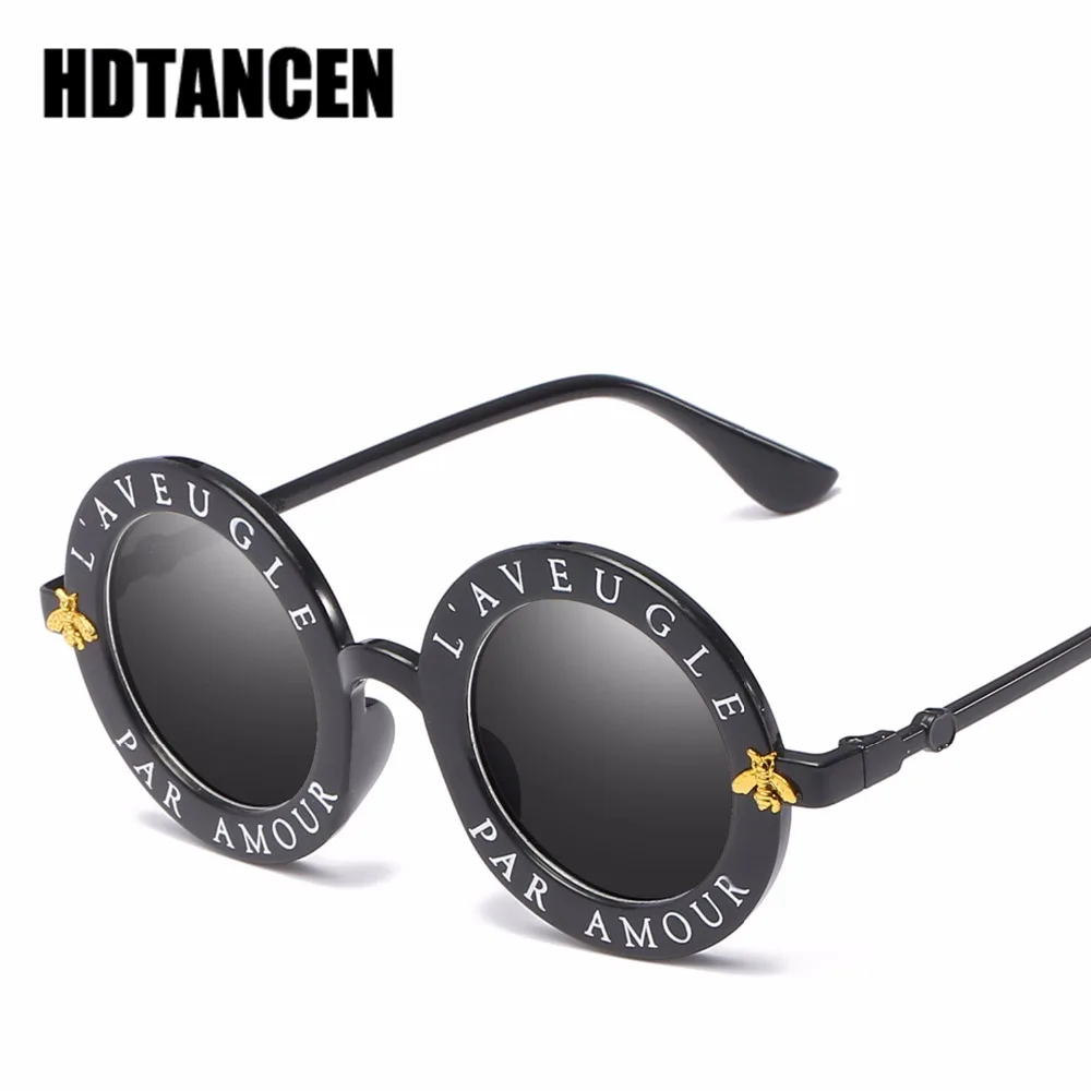 

2018 Retro Round Sunglasses Women Brand Designer English Letters Bee Metal Frame Circle Sun Glasses Fashion Female Shades Oculos