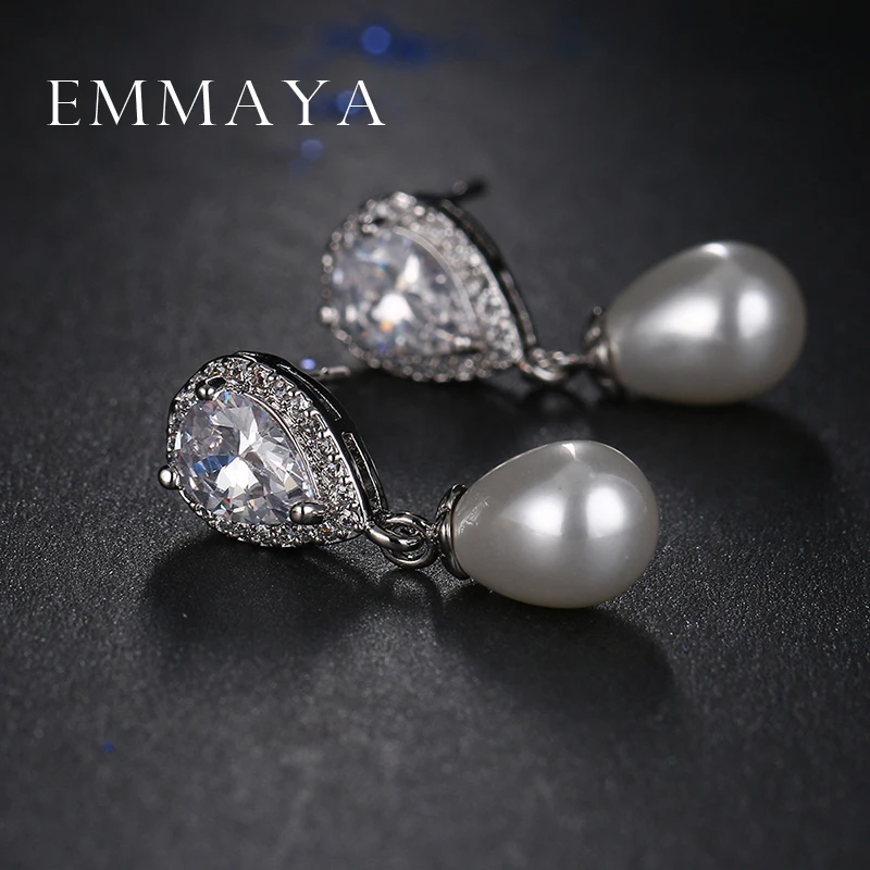 Серьги Emmaya с искусственным жемчугом женские циркониевые ювелирные украшения